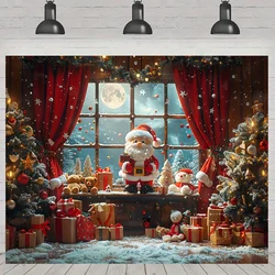 The Christmas tree theme photography background fabric is made of polyester material with Santa Claus home decoration background