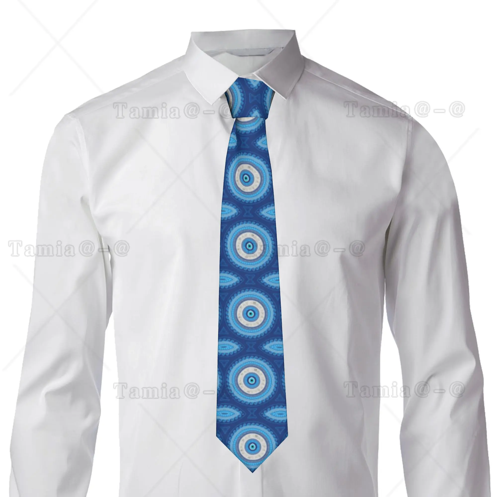 Customized Greek Nazar Evil Eye Ornament Tie for Men Classic Lucky Charm Amulet Silk Business Necktie