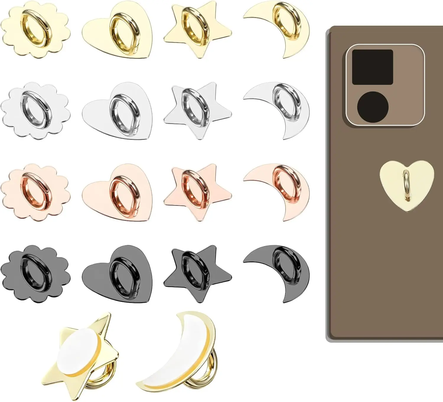 

16 Pcs Cell Phone Ring Holder, Phone Charm Hook Metal Cell Phones Finger Ring Universal Adhesive Phones Rings Stand CellPhones