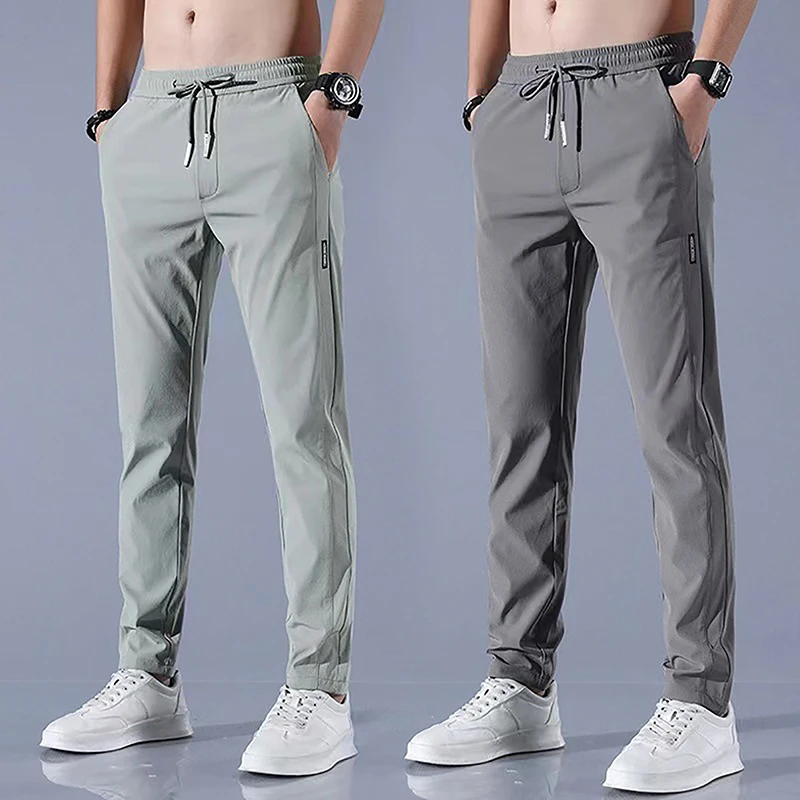 얇은 얼음 실크 캐주얼 바지 남성 유행 직선 통기성 스포츠 자른 바지