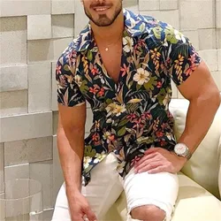 Summer Hawaiian Floral Beach Casual Plus Size Shirt 3D Coconut Pattern T-shirt Retro Tree Short Sleeve Vacation Man Slim Korean