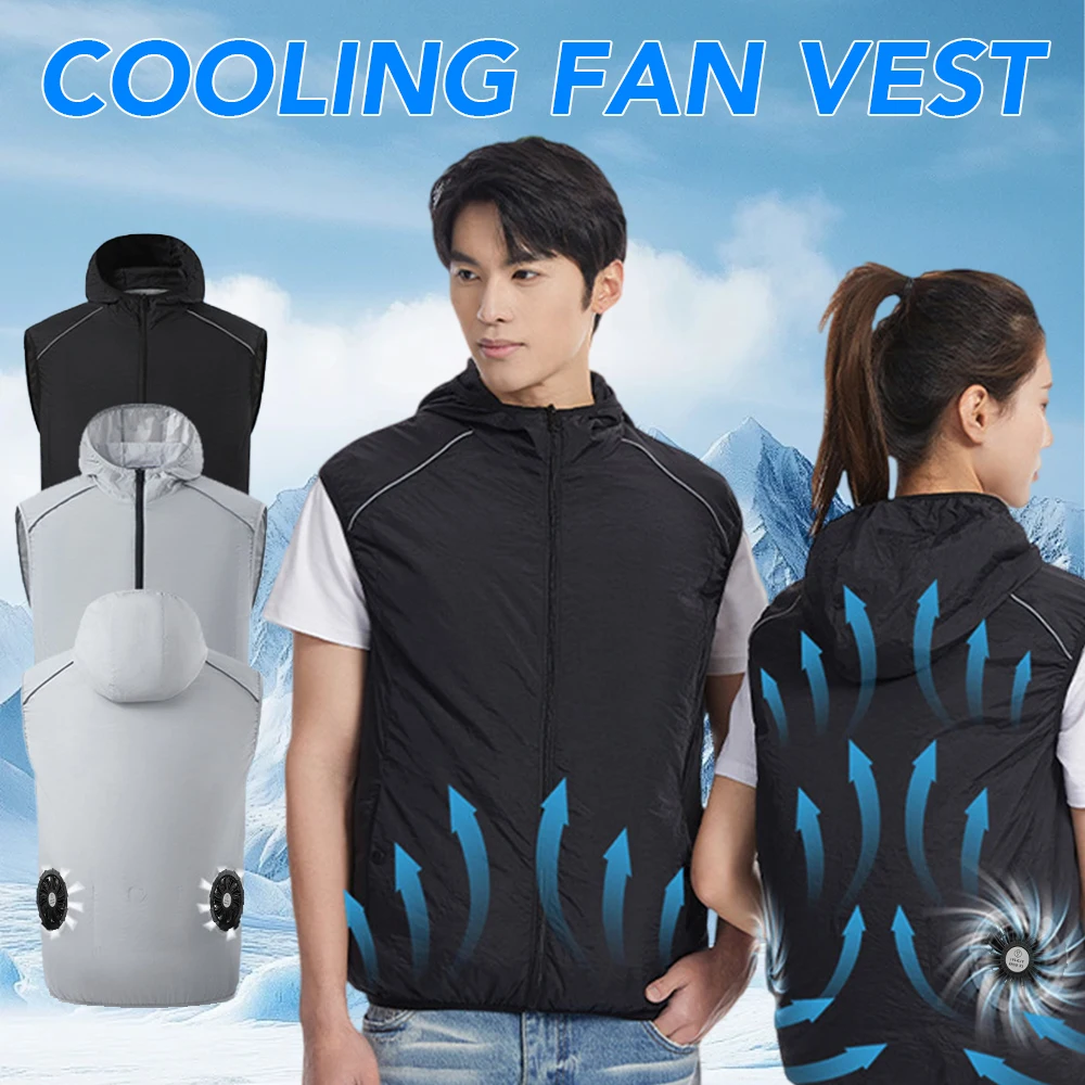 

Men's Sleeveless Hooded Air Conditioned Vest with Fan Lightweight Summer Fishing Workwear Sun Protection Breathable Fan Clothing
