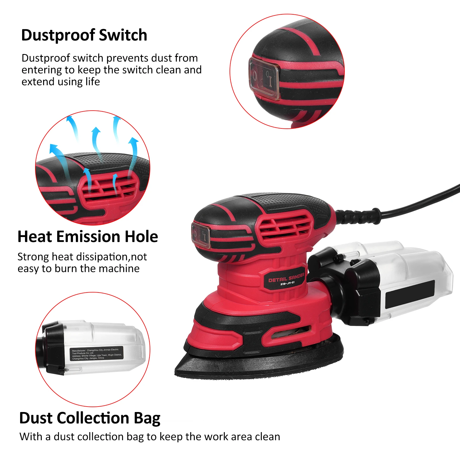 Levigatrice per dettagli Levigatrice elettrica compatta da 13.000 OPM con collettore di polveri Levigatrice elettrica da 220 W 1,6 A