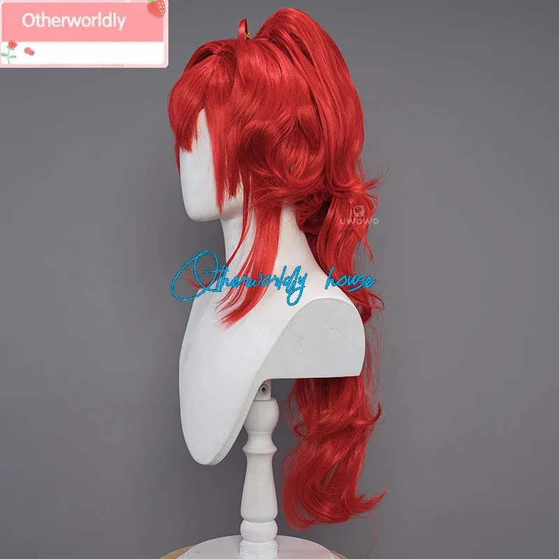 25COSGenshin تأثير Diluc شعر مستعار تأثيري Darknight بطل بايرو جديد الجلد Mondstadt جديد الزي الشعر الأحمر الشعر الطويل مع 75 سنتيمتر ذيل حصان #4