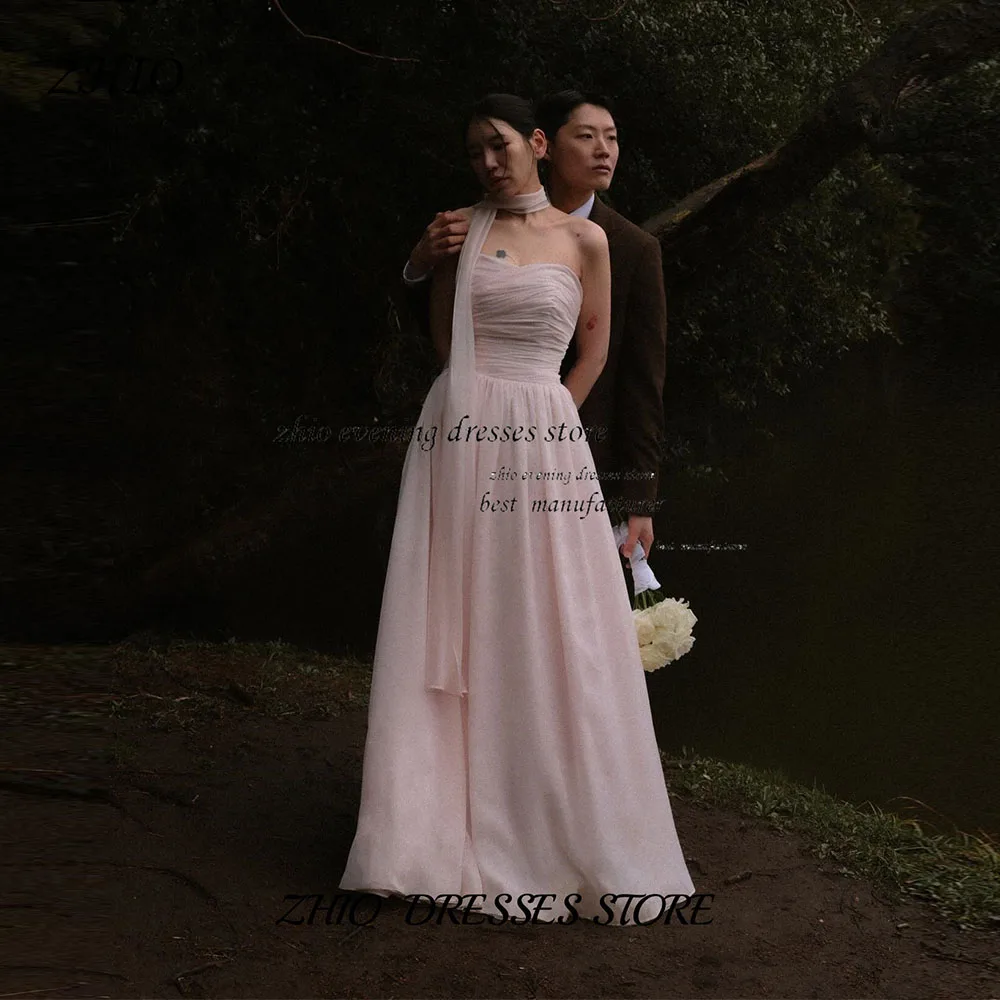 

ZHIO Off - Shoulder Pink Organza Wedding Dress Elegant Straps Bride Dress Outdoor Romantic Photography Outfit 웨딩드레스