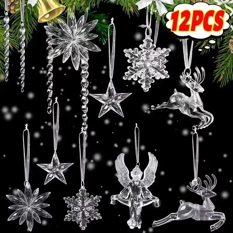 Christmas Crystal Snowflake Clear Simulation Icicle Ornaments Xmas Tree Hanging Pendants Winter New Year Party Decor Wholesale