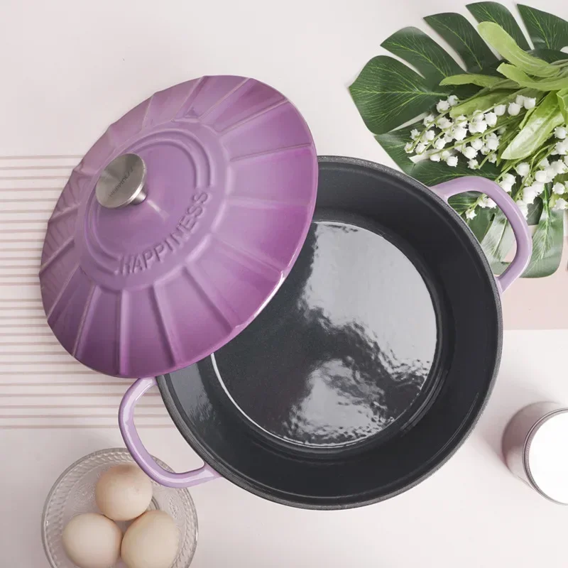 25cm Purple Pots for Kitchen Pleated Enamel Cooking Pan Home Health Thermal Cooker Polythermal Insulation Utensils for Kitchen