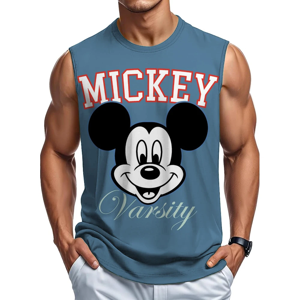 ديزني ميكي ماوس مضحك طباعة تانك القمم للرجال الكرتون نمط تيز الصيف فضفاض الرياضة الشارع جولة الرقبة سترة بلايز عادية
