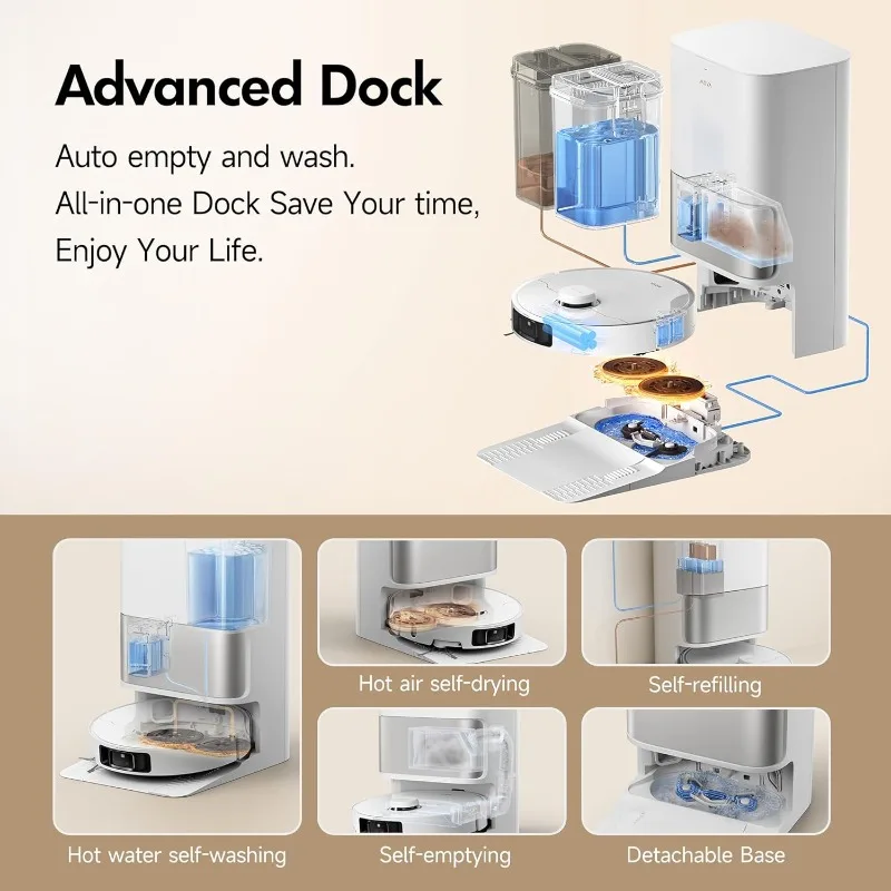 مكنسة وممسحة روبوت للغاية P10 Pro، شفط 13000 باسكال، 140 ° F ممسحة أوتوماتيكية للغسيل والتجفيف بالماء الساخن، ممسحة دوارة قابلة للتمديد