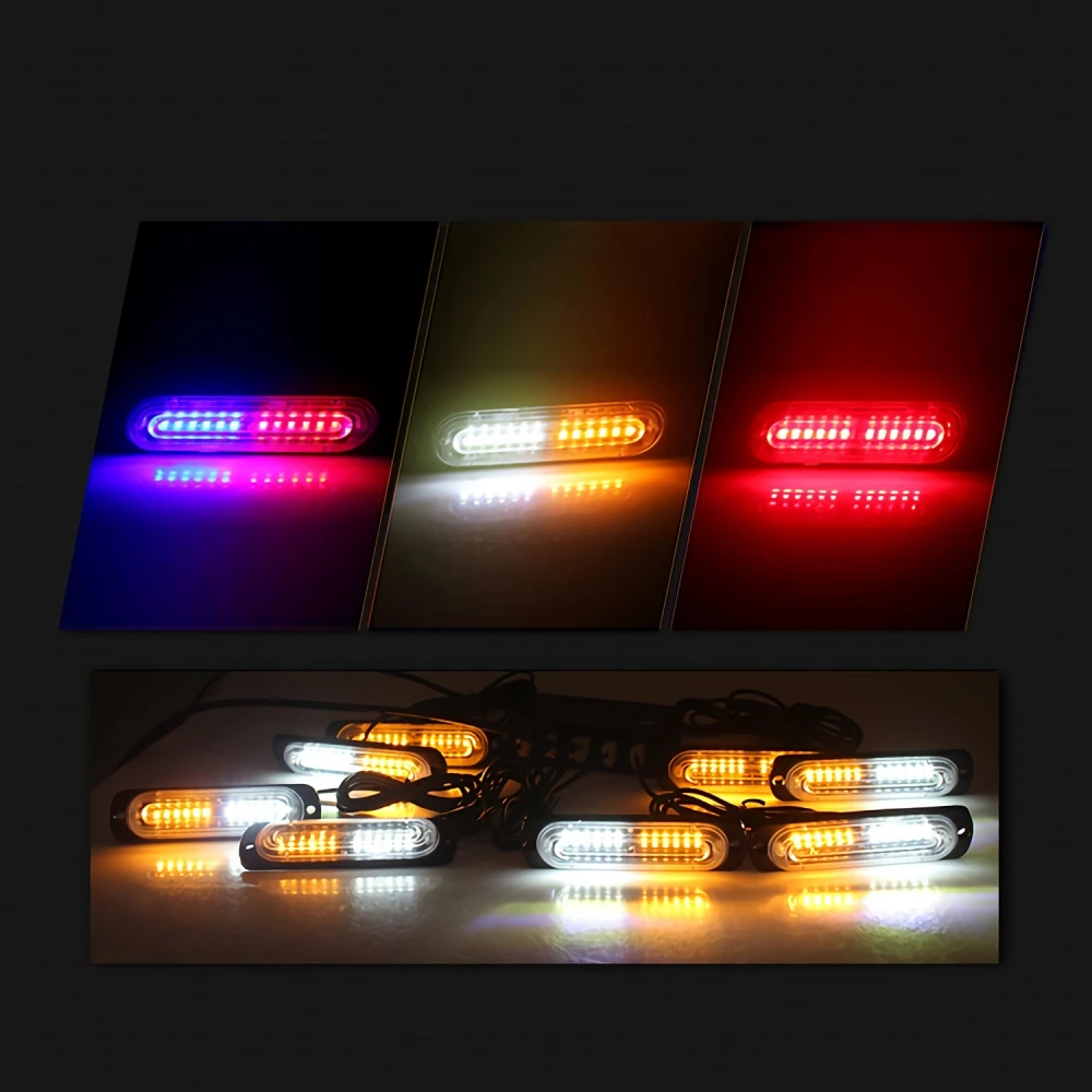 1 Set 8*12LED 12V Strobe Lights For Car Emergency Ambulance Police Flashing Light With Switch Red White Amber Blue