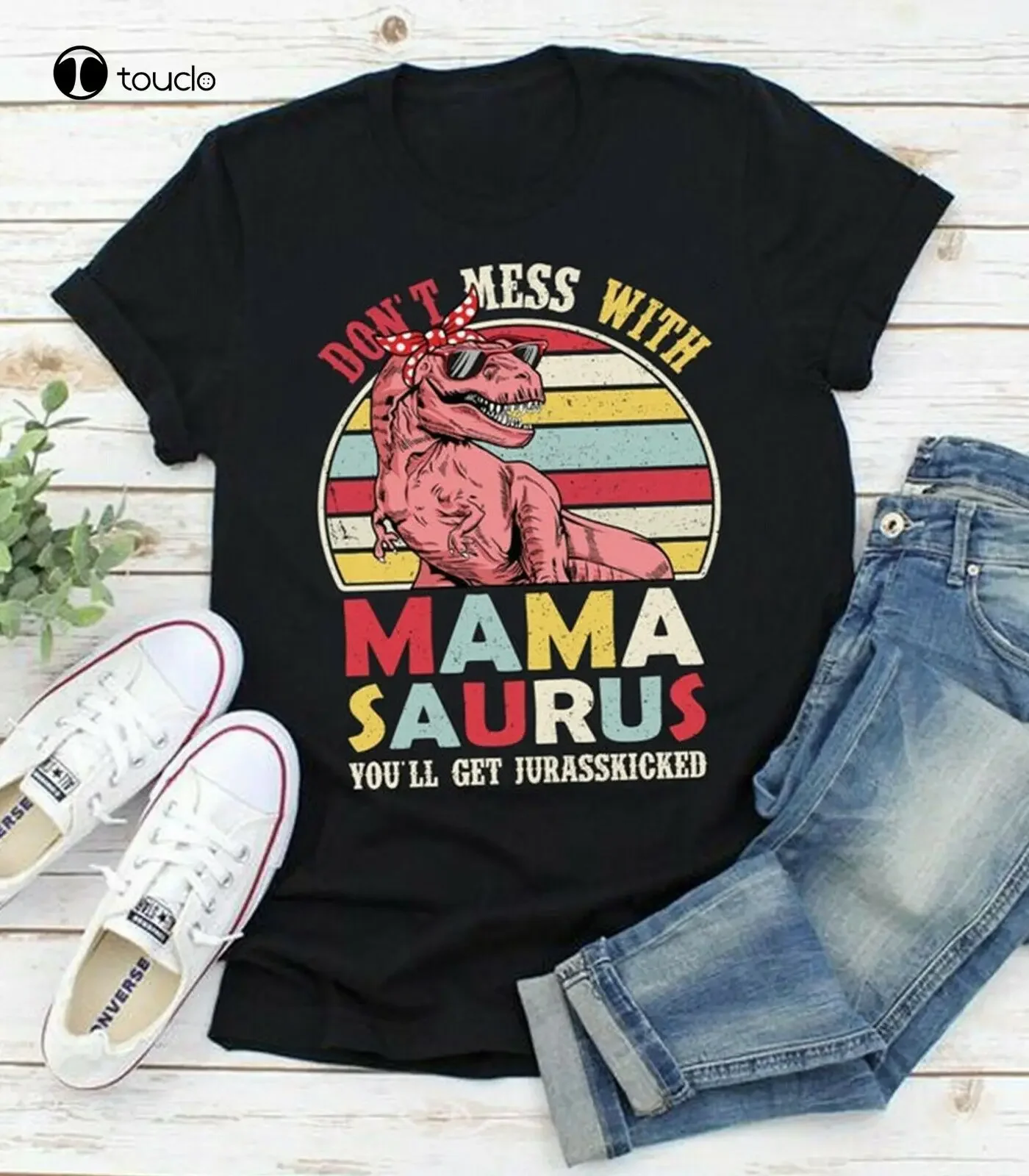 Mama Saurus Shirt, Dinosaur Mom T-Shirt Custom Aldult Teen Unisex Digital Printing Fashion Funny New Xs-5Xl