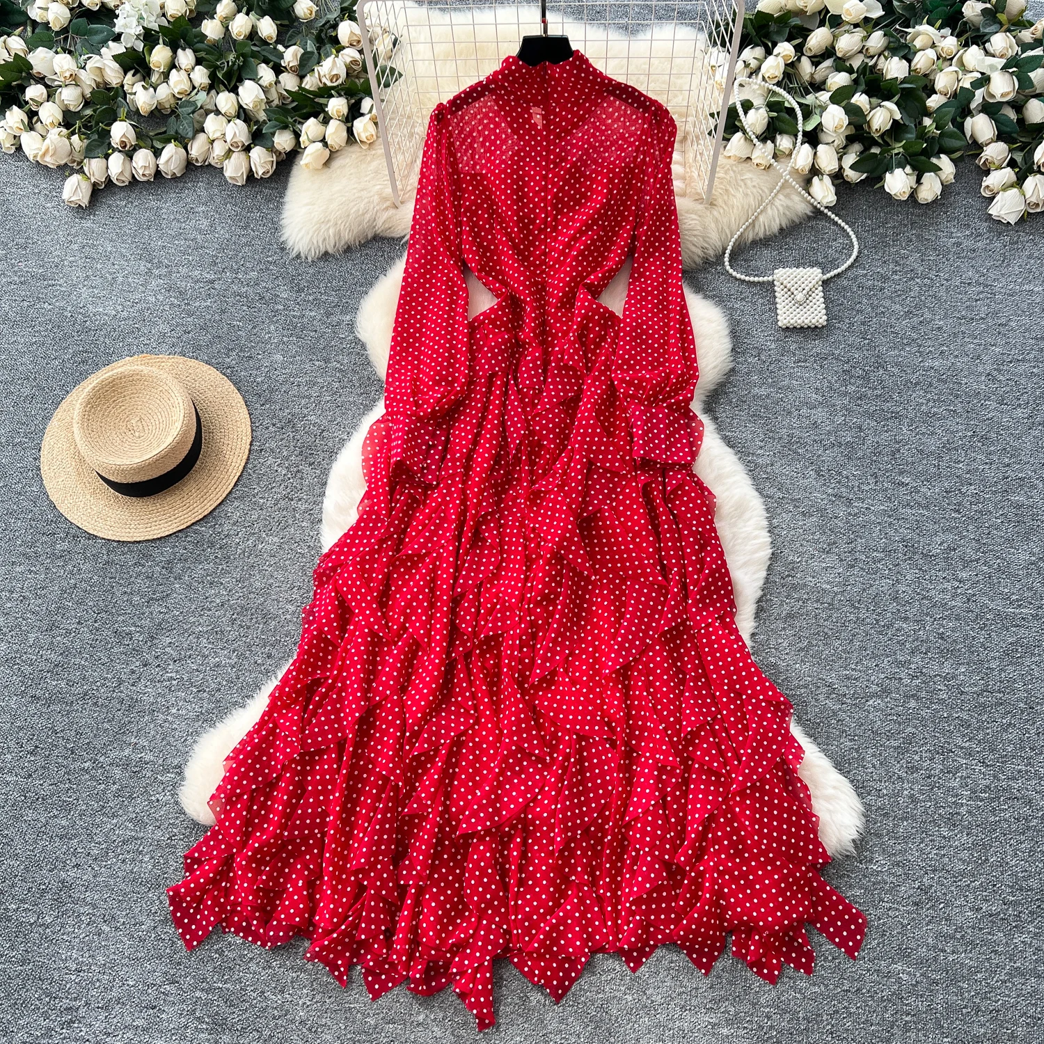 Chic vintage farfalla a pois sottile Elegante fata moda coreana Boho Vestito estivo abbigliamento donna Abito lungo