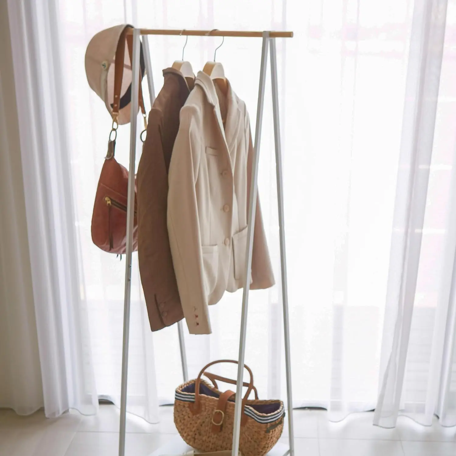 Home Freestanding Coat Hanger Clothes Rack With Shelf Steel One Size White