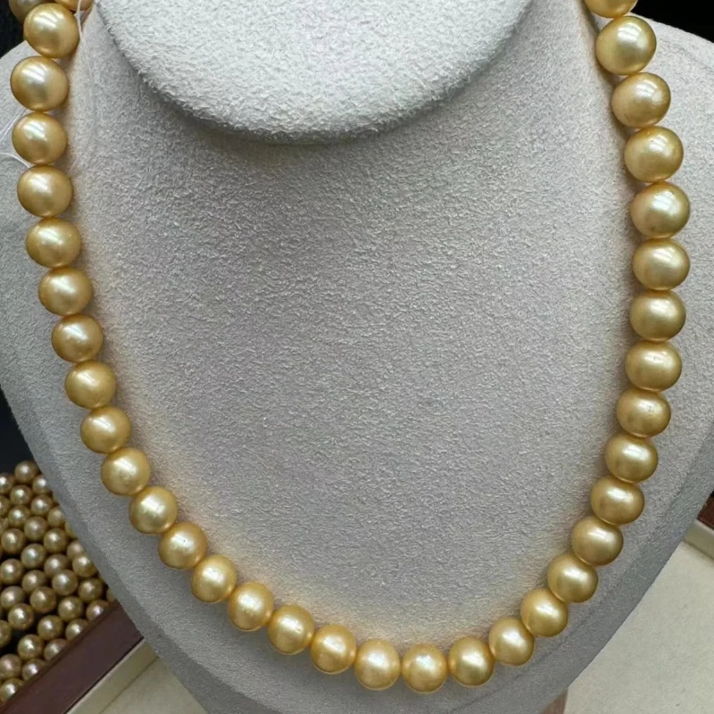 

Genuine 8-9mm Natural Gold Pearl Necklace, Ideal Wedding Gift for Women, Classic Jewelry 925 Sterling Silver