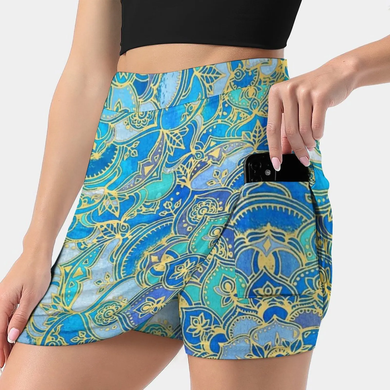 

Blue Sapphire Mandalas ( Customer Request ) Women's skirt With Hide Pocket Tennis Skirt Golf Skirts Badminton Skirts Running