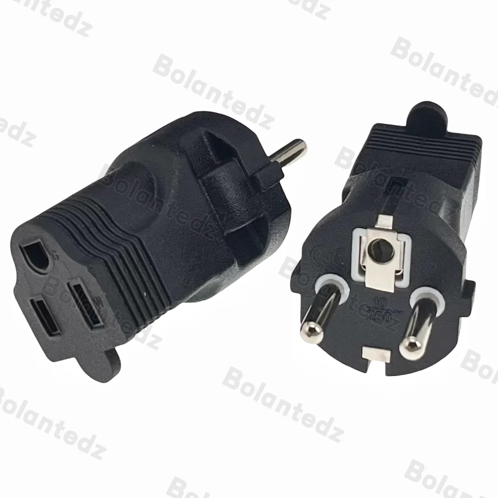 Schwarzer Netzteil-Stecker EU 4,8 mm Stecker auf USA Kanada 5-15R Buchse Steckdose Konverter für Russland Deutsch Frankreich Spanien Belgien