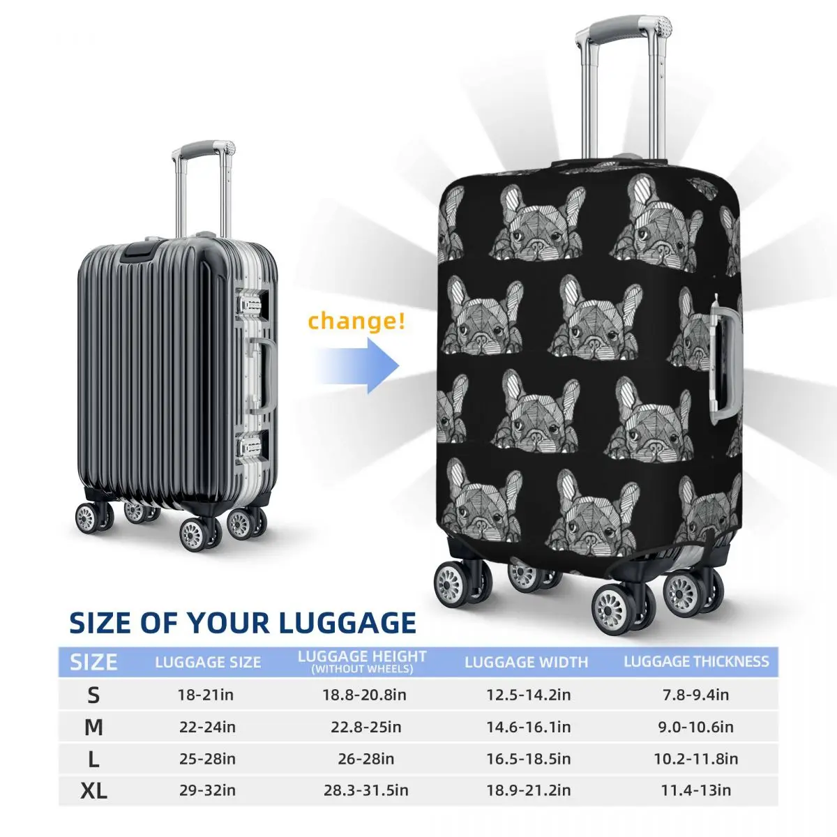 Custom French Bulldog Luggage Cover Protector Elastic Frenchie Dog Travel Suitcase Covers