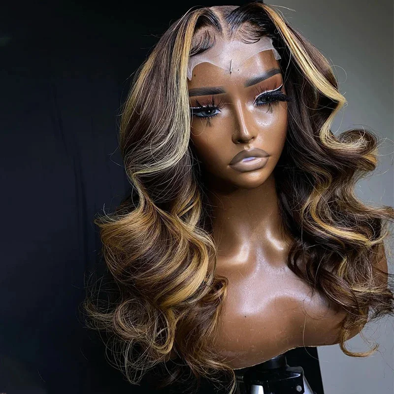 

Soft 22" Long HIghlight Brown Body Wave 5x5 Silk Base Free Part Jewish Human Hair With Bangs HD Lace European Hair Preplucked