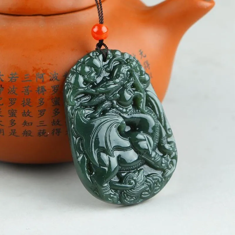 

Green Jade Dragon Jade Pendant Fashion Runes Necklace Jewellery Chinese Hand-Carved Relax Healing Women Man Luck Gift Free Rope