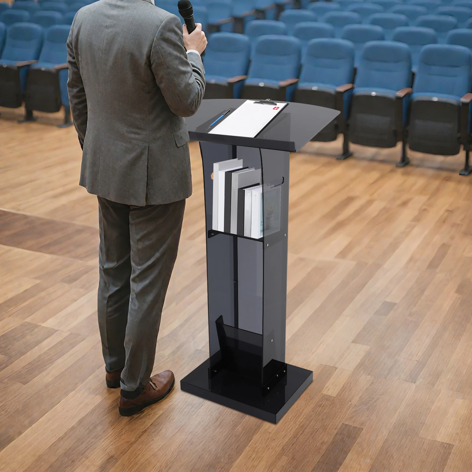 Acrylic Clear Lecture Podium Speech Presentation Lectern Stand Stable Display Desk For Conference Hall Classroom Event Venue Office Use