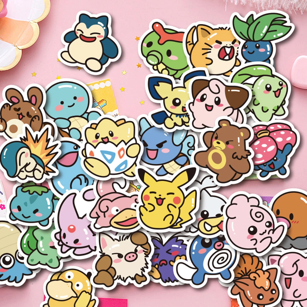 10/30/50pcs Cute Pokemon Anime Stickers Kawaii Pikachu Bulbasaur Cartoon Sticker DIY Skateboard Phone Car Decals Fun for Kid Toy