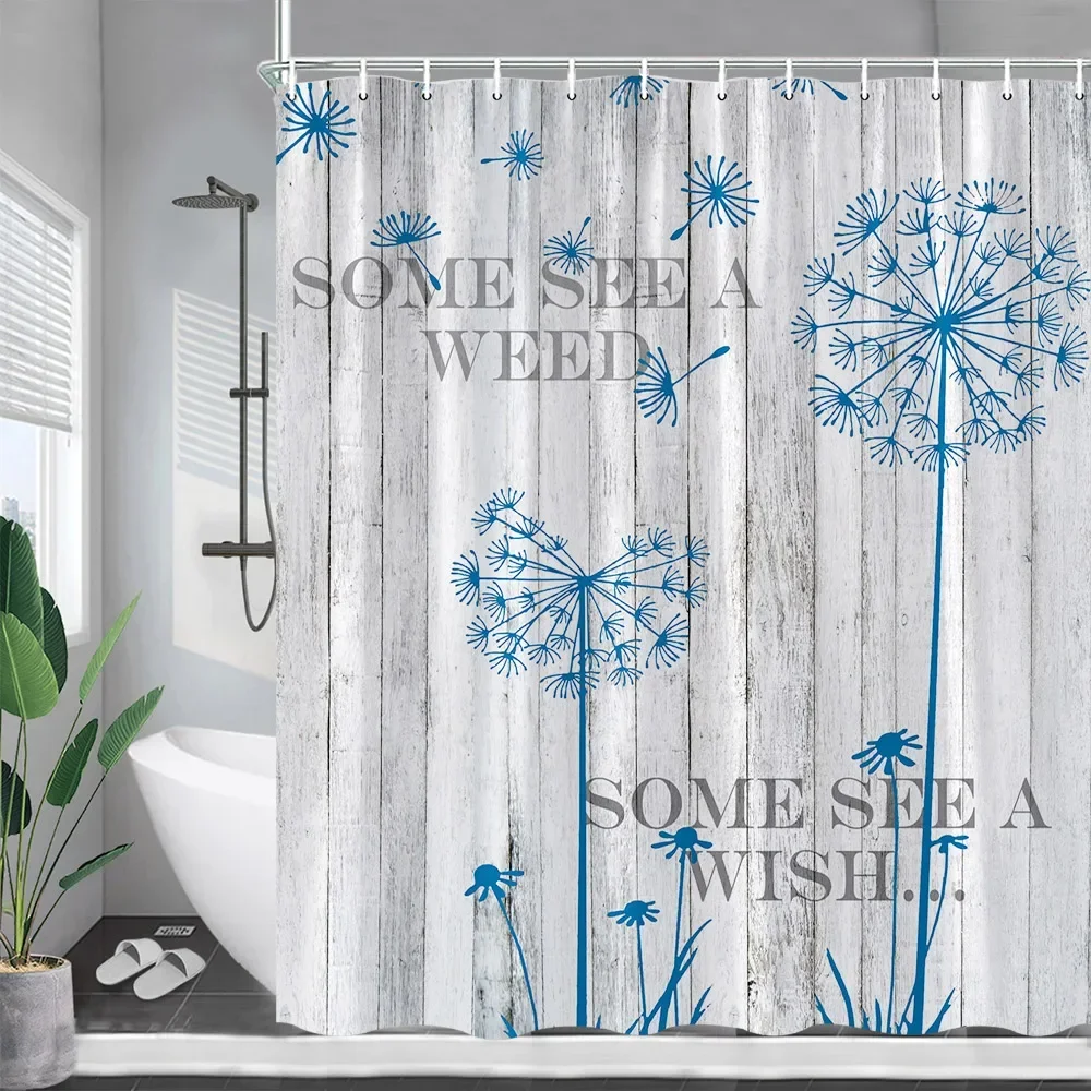 Black Dandelion Shower Curtains Rustic Farm Grey Wood Board Plant Floral Bath Curtain Polyester Fabric Bathroom Decor with Hooks image 2