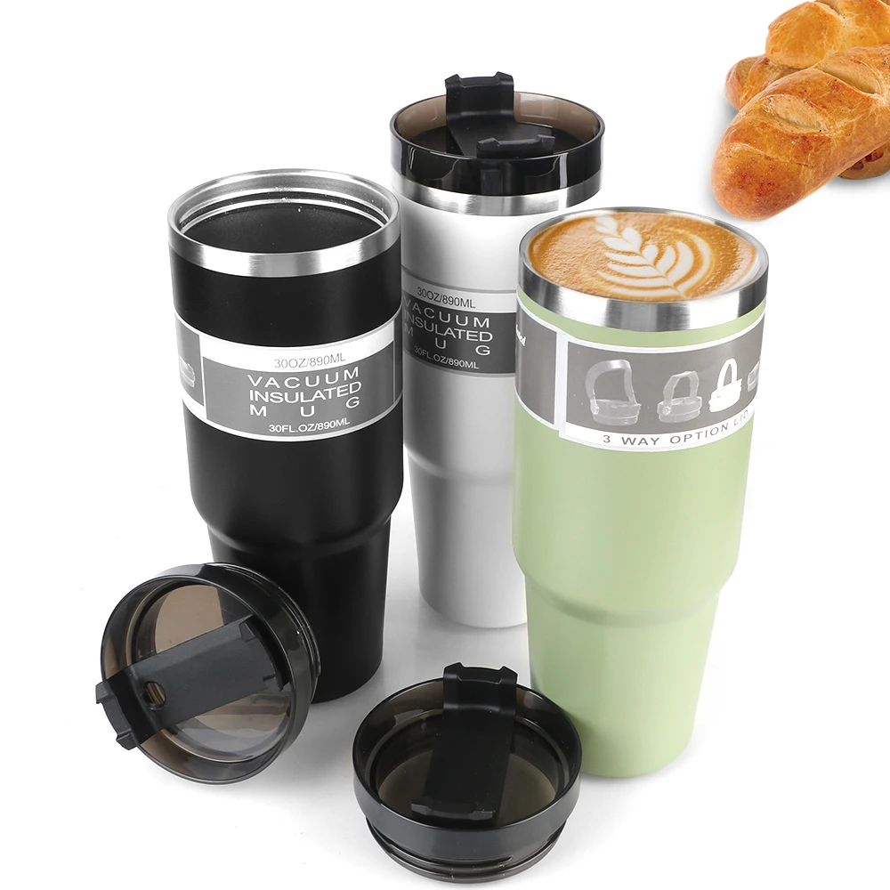 Car Thermos Mug Insulated and cold coffee cup 890ML 30oz Stainless Steel Coffee Mug Double-layer Cup With Free Straw