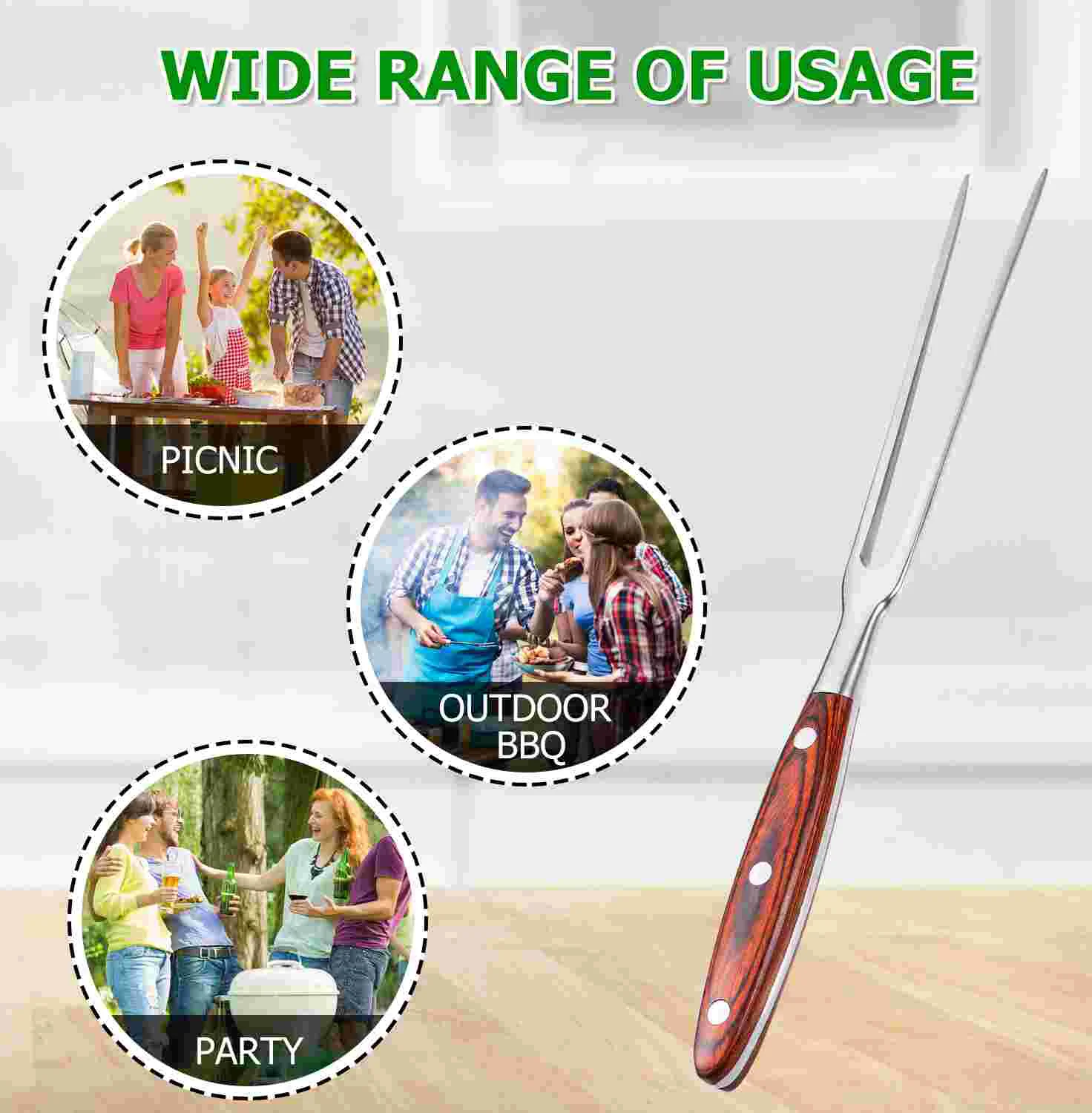 BBQ Skewer 2-Prong Fork Two Barbecue Meat with Wooden Handle Double Metal Grilling