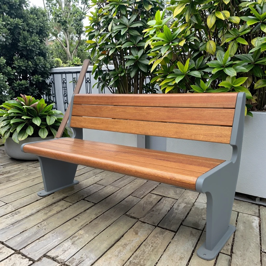 Rustic Wooden Benches Metal Steel Powder Coated Tennis Bench Length Customized Patio Benches Solid Wood Seating for Park City