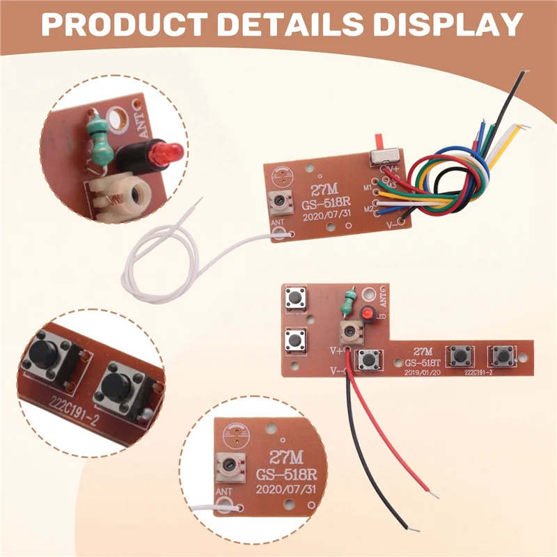 JABS-10PCS 5ch rc controle remoto 27mhz circuito pcb transmissor e receptor placa acessórios do sistema de rádio do carro 20-25m
