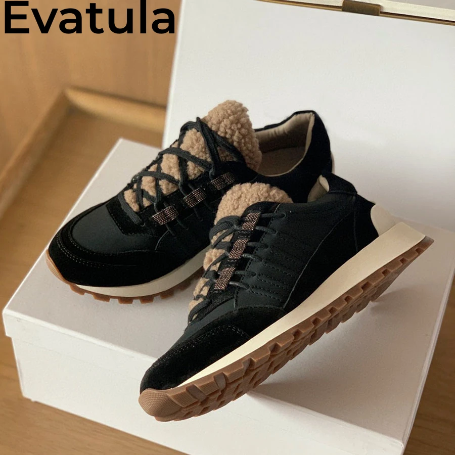 2024 Autumn Suede Leather Lace Up Casual Sneakers Women Thick Sole Flat Shoes Femme Comfort Walking Trainers Shoes Zapatos Mujer