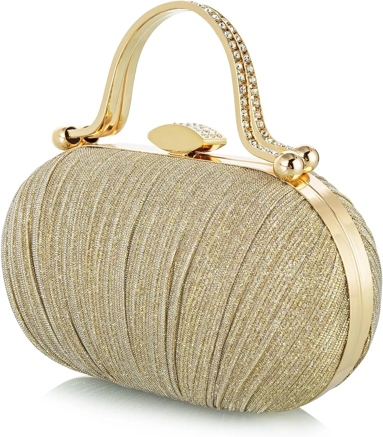 

Pleated Rhinestone Wedding Clutch for Women - Sparkling Glitter Bridal Party Purse with Adjustable Chain, Evening Prom Handbag
