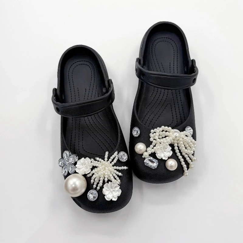 Ins Aesthetic Women's Ballet-Style Shoe Charms Crystal Fashion Bowknot Pearl Beads Shoe Decoration Set DIY Shoe Accessories