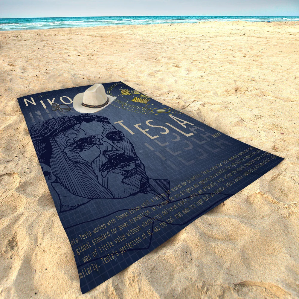 Famous Scientists Nikola Tesla Microfiber Printed Beach Towel Mountain Climbing Yoga Beach Swimming Running Absorbent Soft Towel