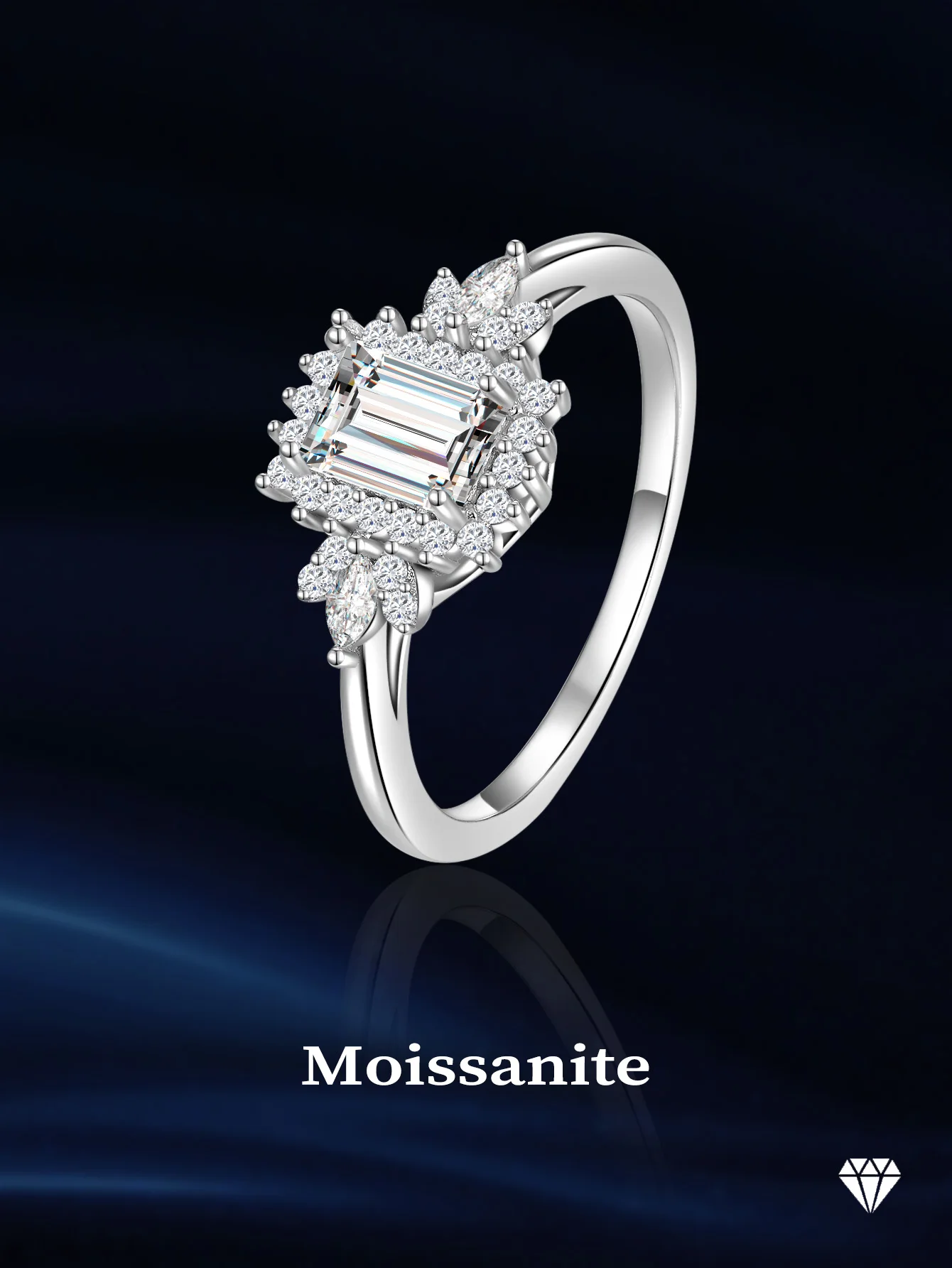 GRA Certified Moissanite ring 925 Sterling Silver Emerald Cut Gemstone Flower Engagement Wedding Ring