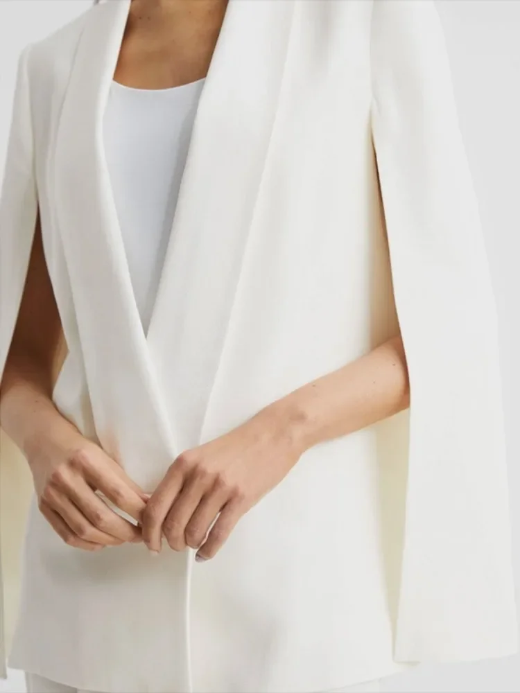 UOOZEE Office Lady Elegant Cape Sleeves Blazers Jackets Loose Solid Color Deep V-Neck Commuter Business White Suit Outerwears