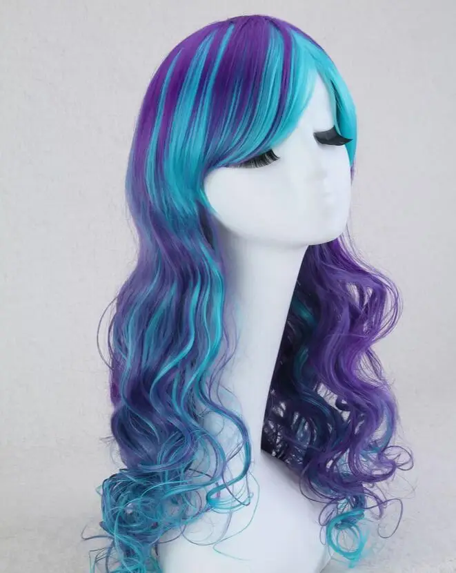 Blue Purple mixed Long Wavy Synthetic Wigs Cosplay Lolita Wigs Halloween Party