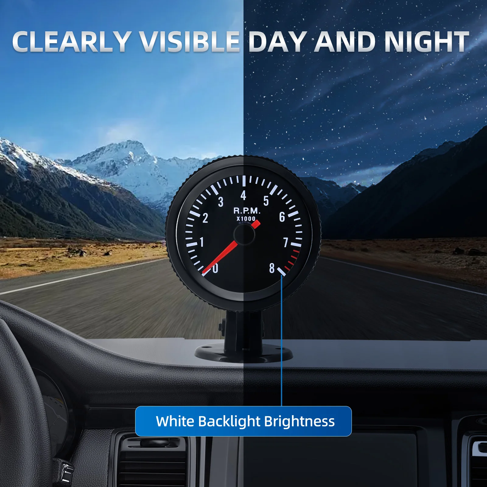 52 مللي متر سيارة RPM مقياس 0-8000 PRM مقياس سرعة الدوران مع LED الخلفية ل 1 ~ 8 اسطوانة لمحرك السيارة 12 فولت السيارات سيارة تاكو المؤشر #4