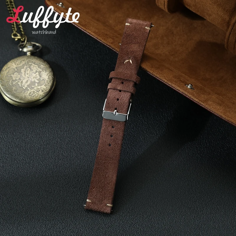 خمر جلد الغزال حزام (استيك) ساعة 18 مللي متر 20 مللي متر 22 مللي متر اليدوية الرجال النساء ساعة اليد حزام الإفراج السريع Smartwatch حزام الساعات