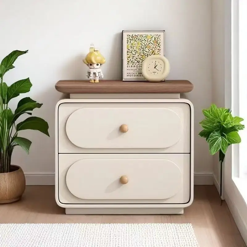 Modern Nightstand Pet-Friendly Cat Scratch Leather Solid Wood Frame Scandinavian Minimalist Bedroom Aesthetic Cube Furniture