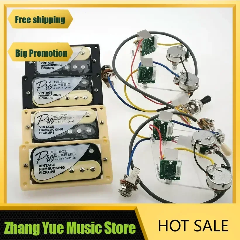 

QXue Music Store-Pickups Humbucker Standard Classic Alnico Bucker PRO Guitar Pickups Zebra 4C with Wiring Harness