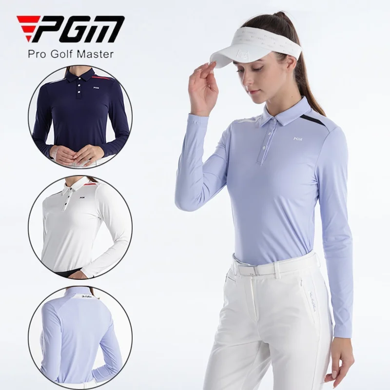 

PGM Golf Shirts for Women High Elastic T-shirt Ladies Slim Tennis Sport Tops Turn Down Collar Casual Shirt Comfortable Golf Wear