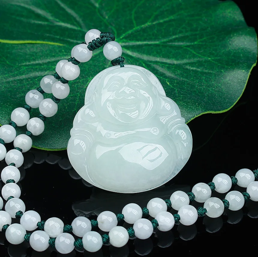 

Ювелирные изделия из натурального нефрита A + жадеита Ice Nuo Zhong смеющийся Будда большой живот Будда женский кулон