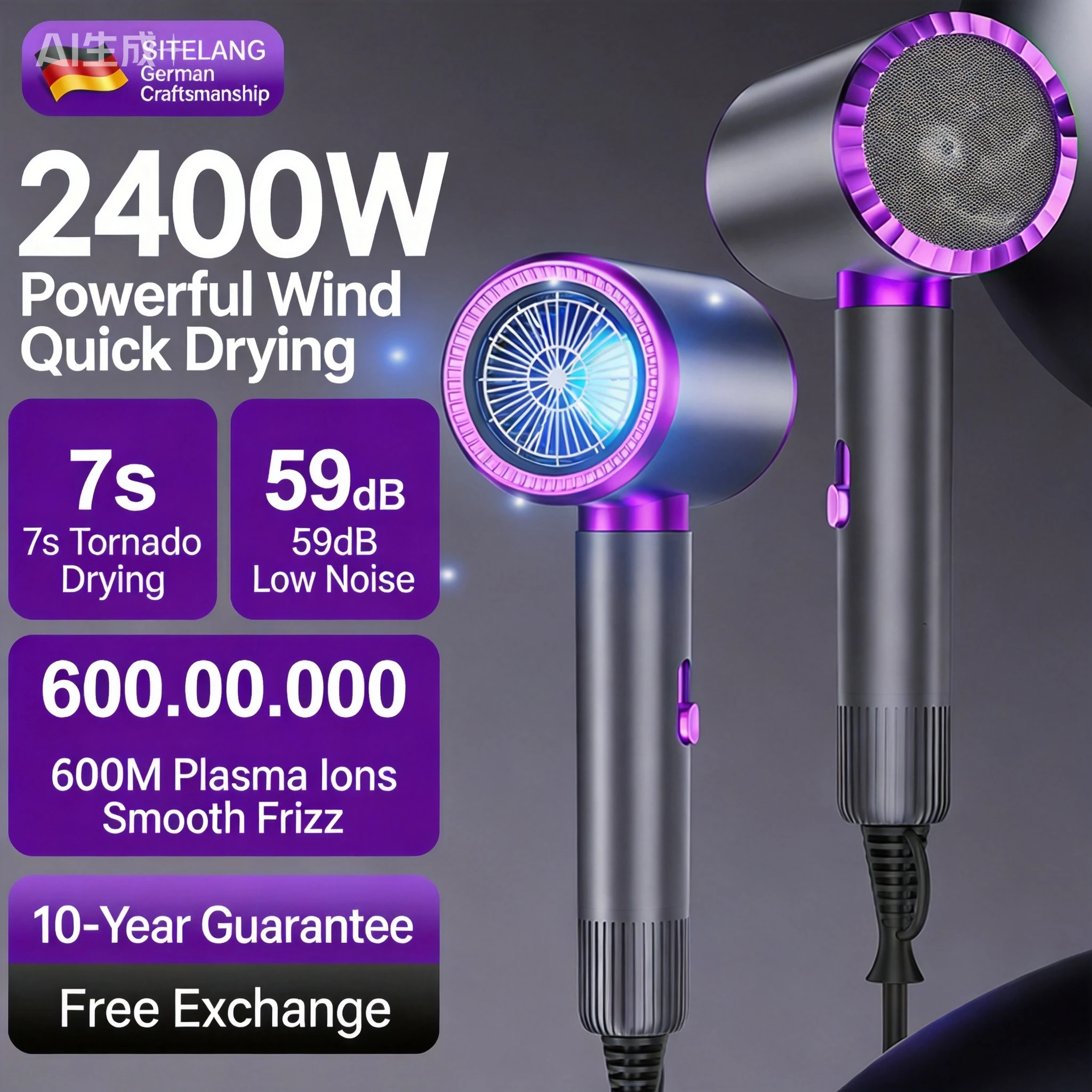 2000W Big Power Travel Hair Dryer Blow Dryer with Constant Temperature 3 Heat Settings 1 Speed Setting Compact for Easy Pack