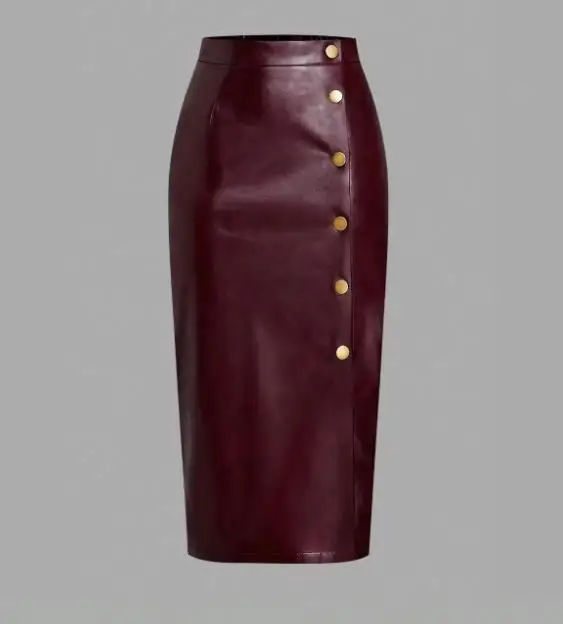 

Женская кожаная юбка, летняя однотонная элегантная темпераментная кожаная полуюбка на пуговицах с высококачественной текстурой, подходит для банкетов