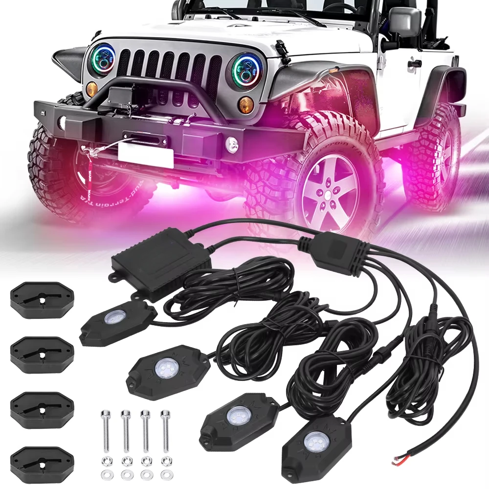 Senlo 4/8/12 pçs rgb led atmosfera do carro luz do chassi à prova dwaterproof água roda luz pedra rock luz para carro suv captad