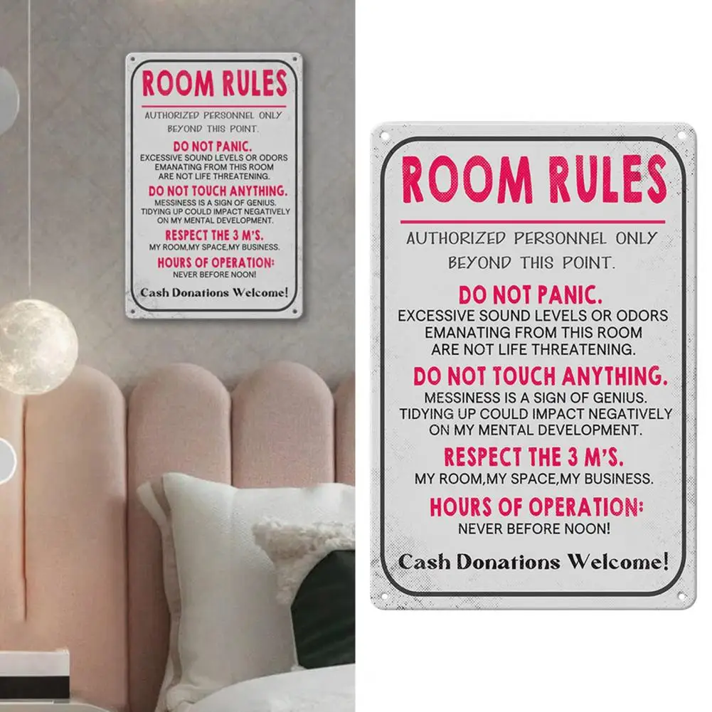 Room Rules Sign Teens Girls Boys Bedroom Gaming Dorm Aluminum Wall Door Decoration Rules Plate Birthday Gift