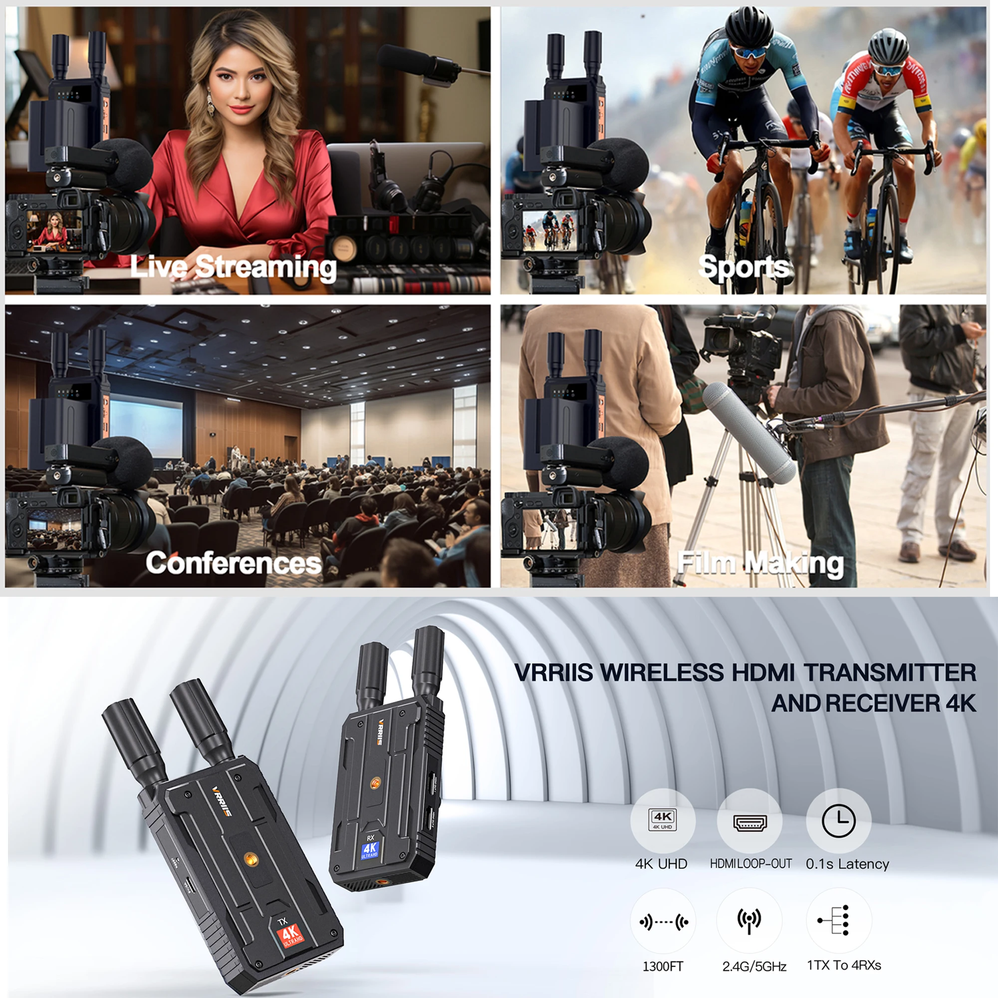 2.4G/5G Hz 4K HDMI Extender Kit Wireless HDMI Video Transmitter and Receiver Wireless Video Transmission System to TV Projector