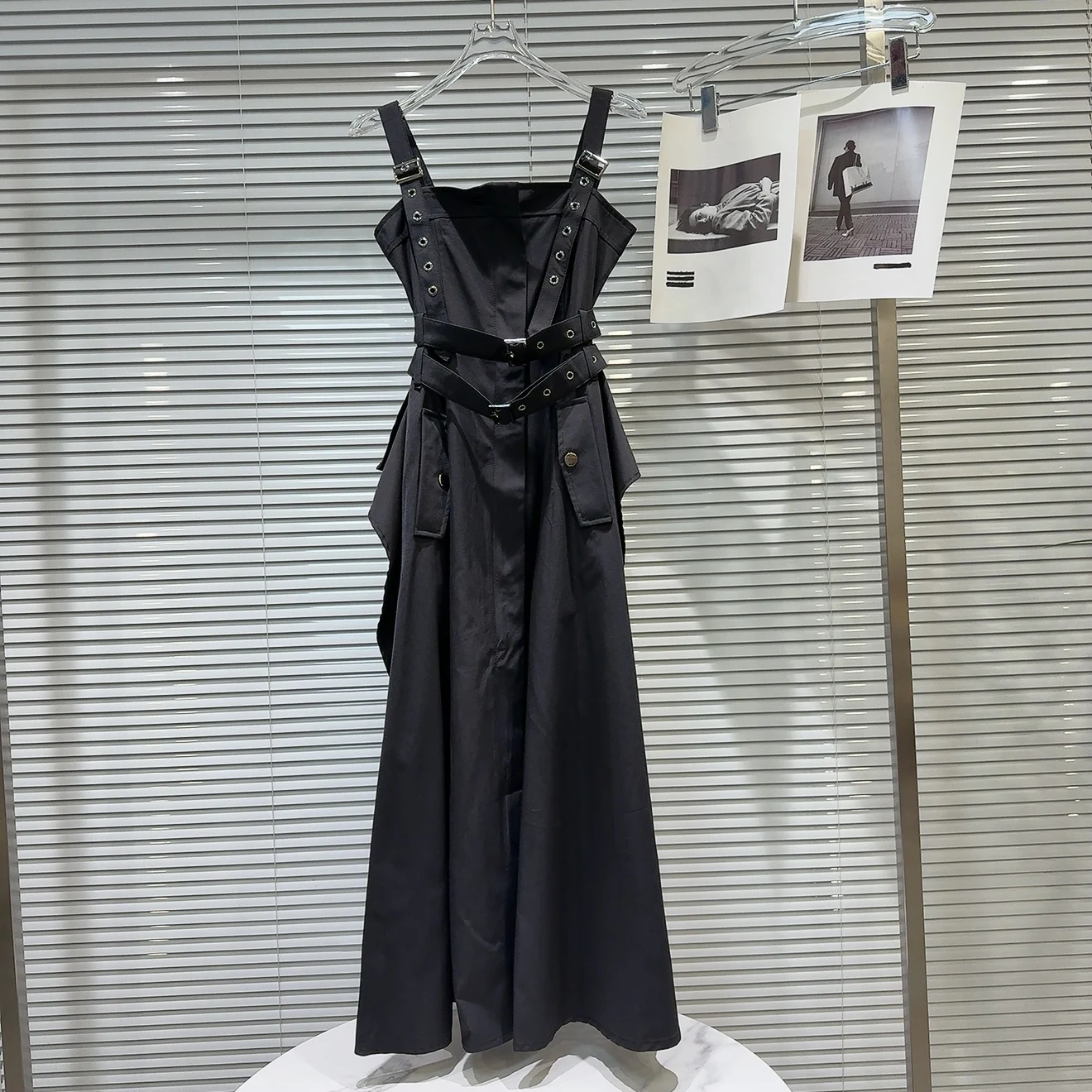 

Summer 2025 Trendy Sweet And Cool Long Strapl Metal Bule High Waist A-Line Dr Women's Faion High Street Sle Dr