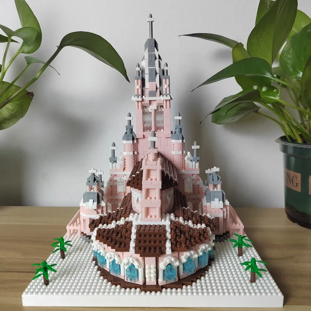 Heilige Hart Kerk Model Prinses Kasteel Kit Roze Micro Mini Bouwstenen Speelgoed-Creatieve Architectuur Cadeau & Decor